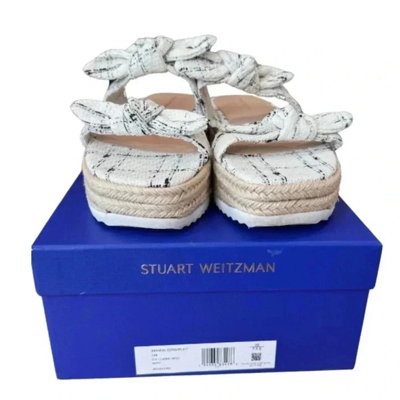 Stuart Weitzman Bandeau Espadrilles Flat Sandals Tweed Bows Womens Size 7.5 - Picture 2 of 12